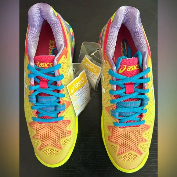 Asics Women's Neon Yellow Pink Blue Sneakers - Picture 2 of 5